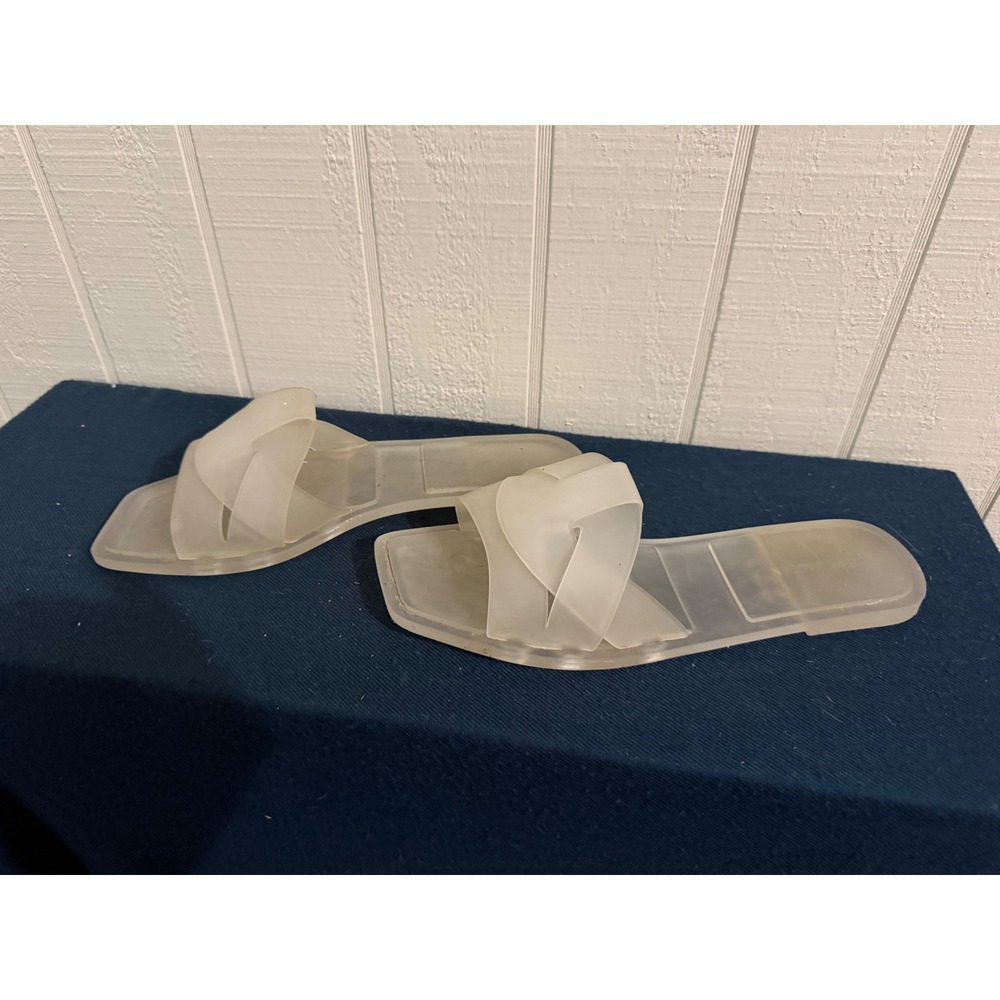 Steve Madden Clear Jelly Slide Sandals Square Toe Crisscross Straps Size 10
